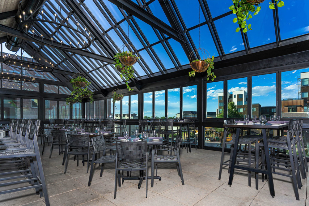 interior of restaurant with glass roof