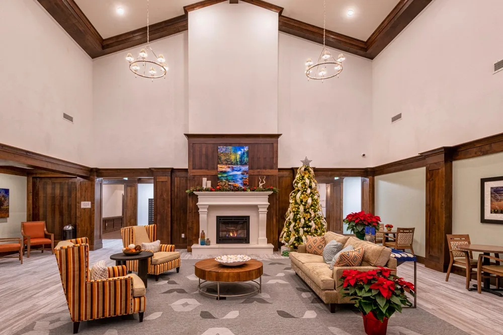 interior of lobby and congregating space in an assisted living facility